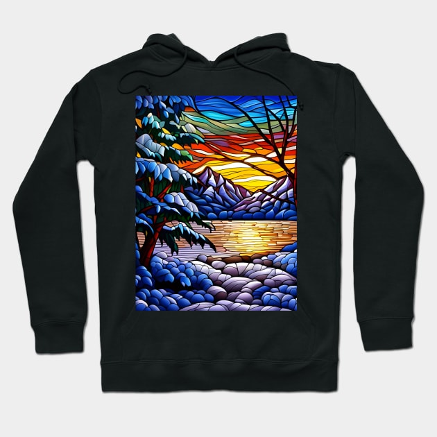 Stained Glass Snowy Winter Scene Hoodie by Chance Two Designs